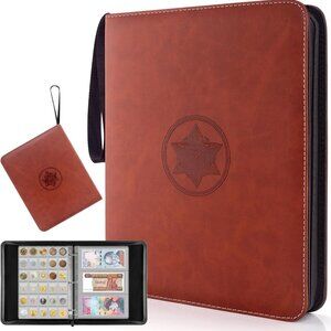 Leather-Look Coin and Currency Album - Brown